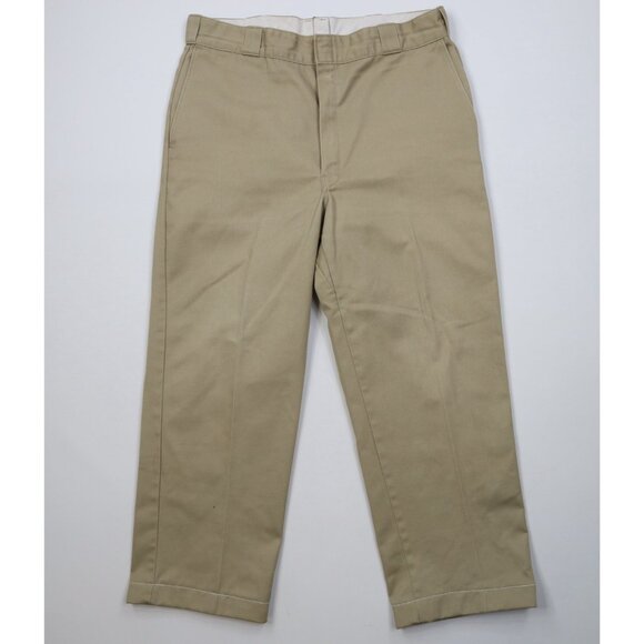 Vintage 90s Dickies Mens 36x29 Distressed Wide Leg Pants Workwear Khaki Tan USA